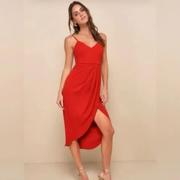 Lulus | Dresses | Lulus Red Reinette Rust Midi Tank Dress Size Large Nwt  Wedding Guest Formal | Poshmark